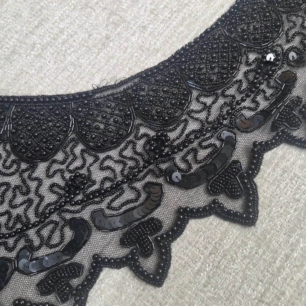 Smithsonian Institution Black Beaded Sequin Victorian Bib Collar Vintage Scarf